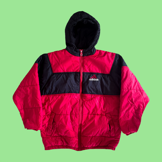 Adidas 90s Red Puffer Hooded Jacket (M)