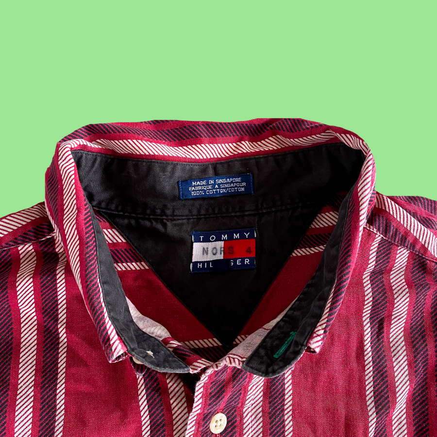 Vintage Tommy Striped Short Sleeve Button Up (XL)